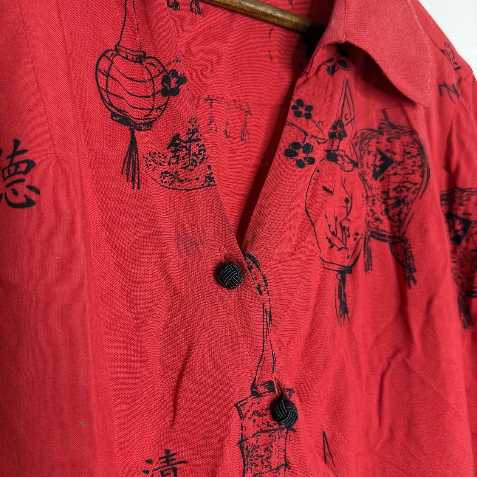 Soft Surroundings Shirt Womens PL Red Asian Lantern Print Asym Tunic Top