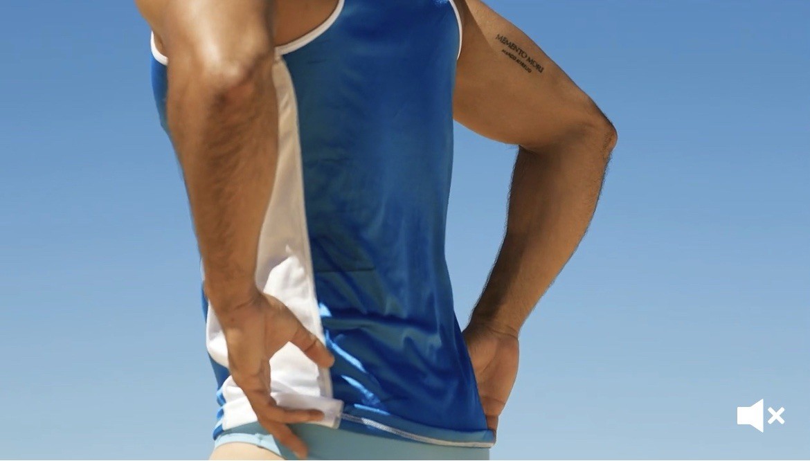 🔥 NEW AussieBum SILKY Nylon Tank Top Surfing Men Lg BLUE WHITE Aussie Bum Glanz