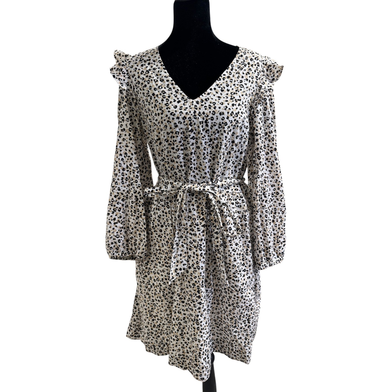 J.Crew Re-Imagined Leopard Print Ruffle Shoulder Cotton Mini Dress Medium