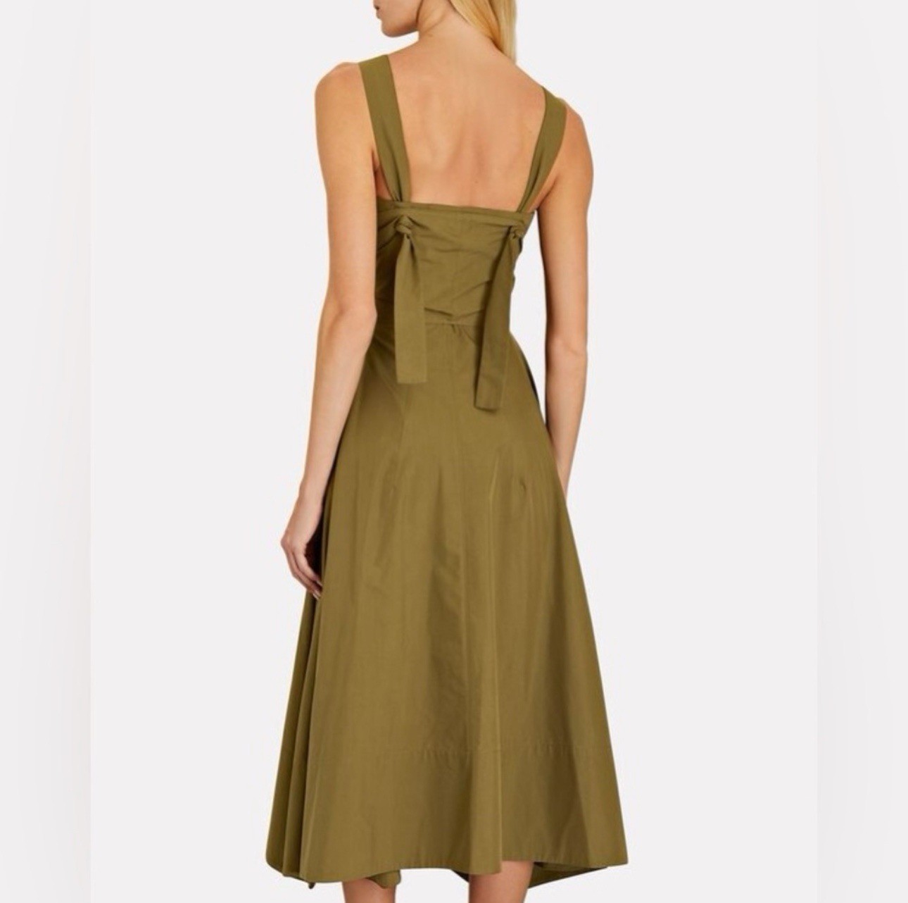 NWT Proenza Schouler Poplin Tie Waist Midi Dress Olive Green Size 8 R2213007