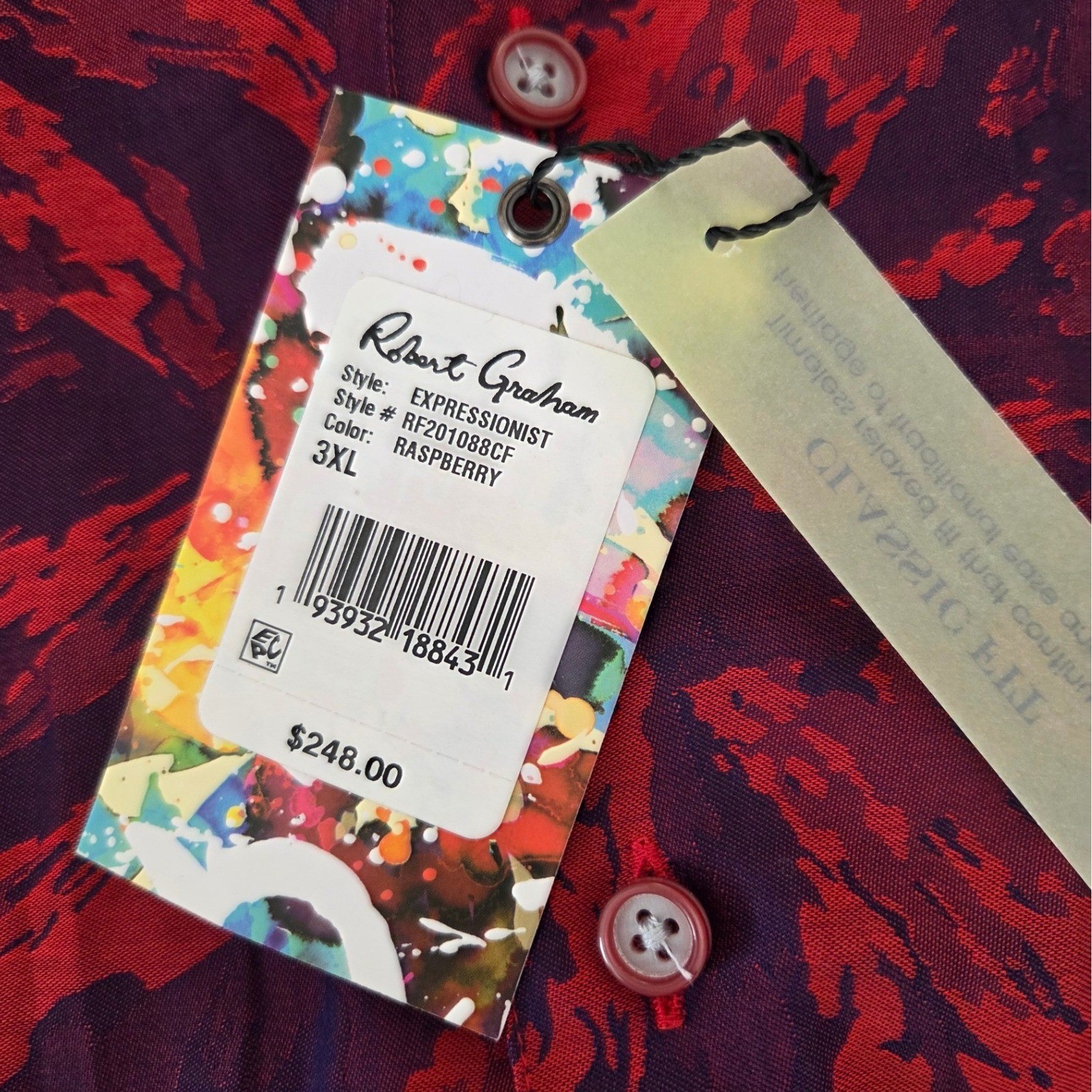 Robert Graham Mens Expressionist L/S Flip Cuff Raspberry Button Shirt Sz 3XL