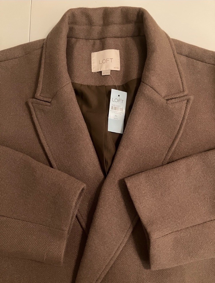 LOFT Double-Breasted Patch Pocket Trench Coat Notch Lapel XL-P Brown Oversized