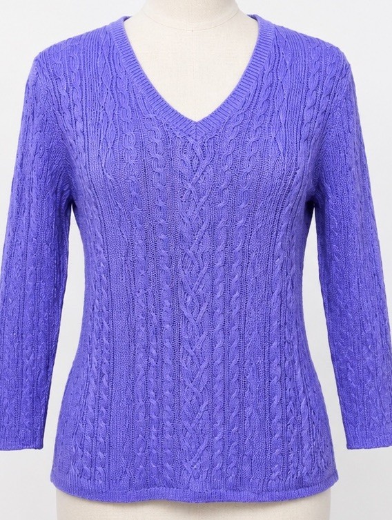Lauren Ralph Lauren Linen Womens M Purple Cable Knit V Neck Sweater Top