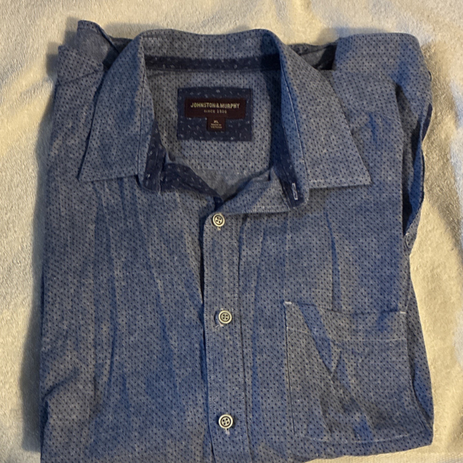 Johnston & Murphy Men’s XL Blue Geometric Long Sleeve Point Collar Cotton Shirt
