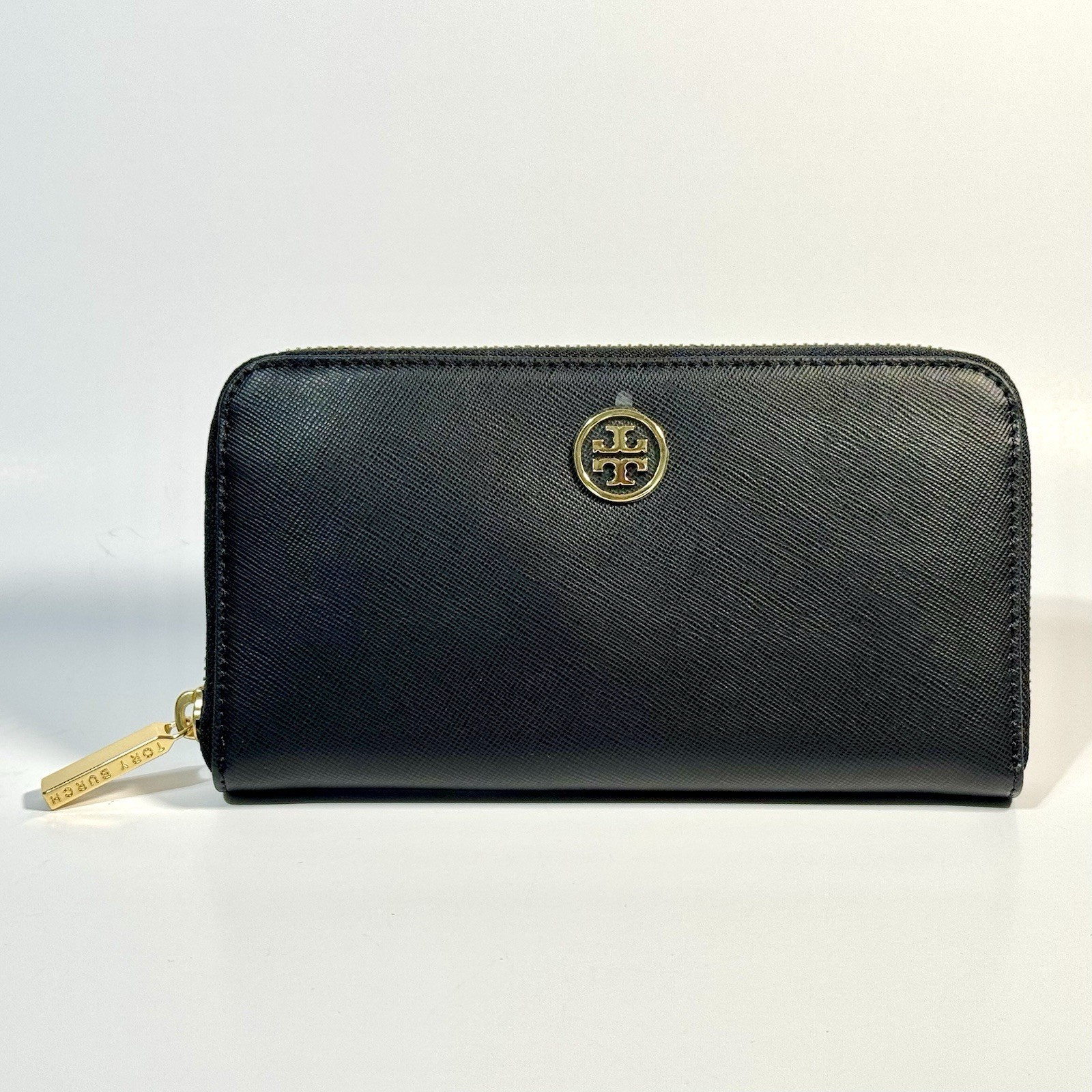 Tory Burch Robinson Small Logo Zip Continental Wallet Black NWT