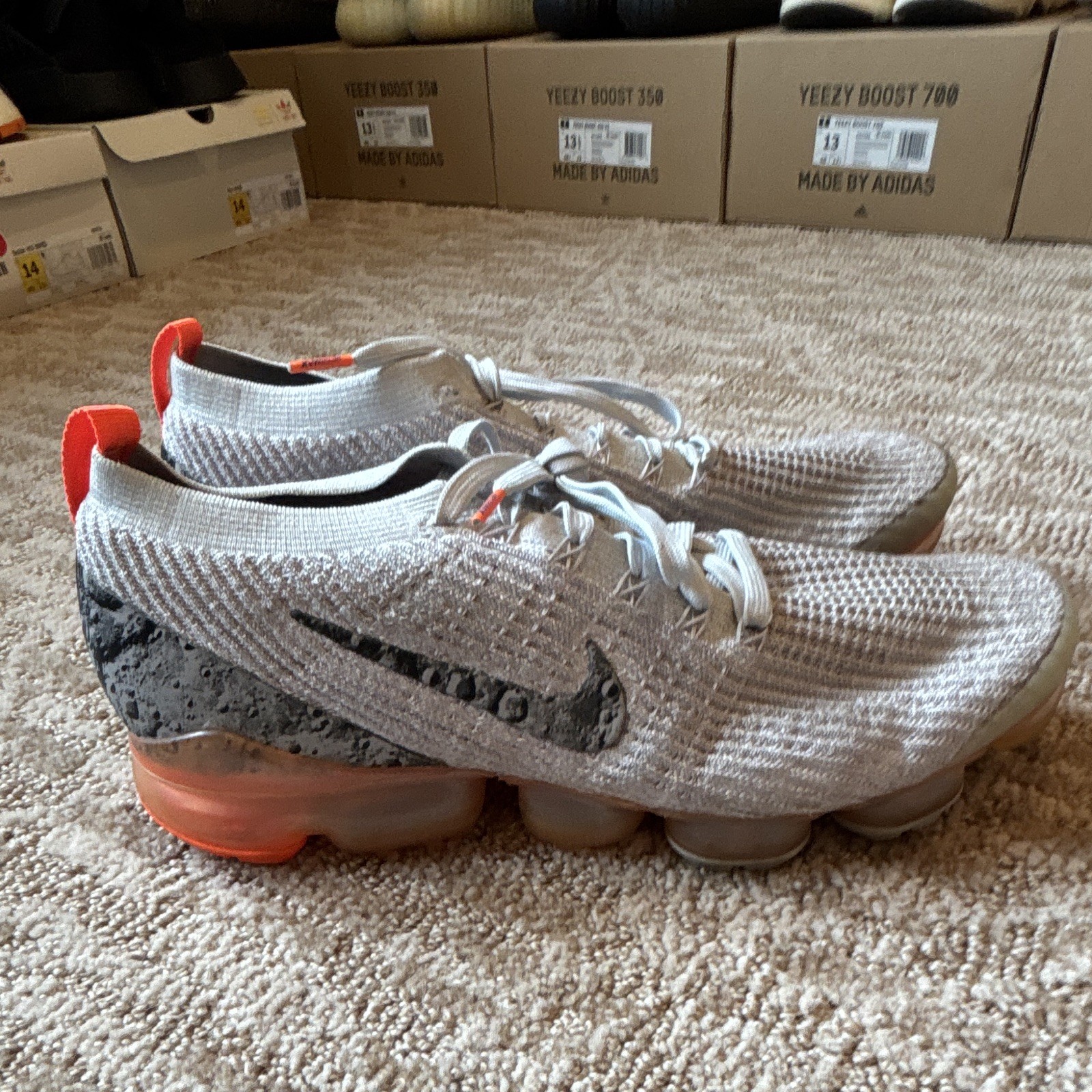 Nike Air VaporMax Men Gray/Orange/Black Speckled Lace Up Low Top Sneakers