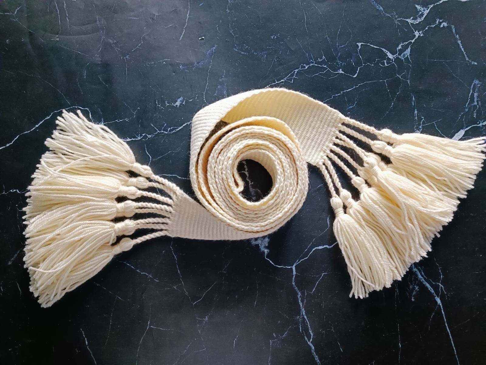 Boho Belt Woven White Tie Belt Ukraine Ivory Long Monochrome Slavic Ribbon Ivory
