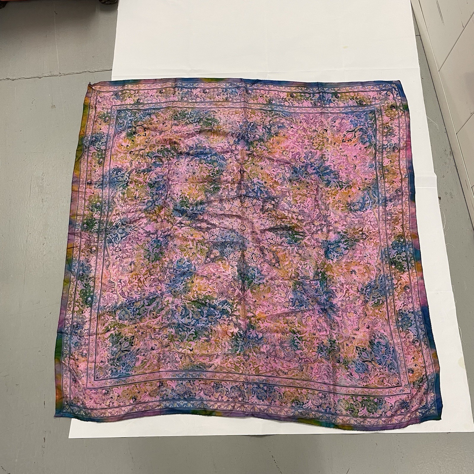 VTG 90s Tie-Dye Psychedelic 42” X 42” Silk Scarf Hippie Floral Grateful Dead