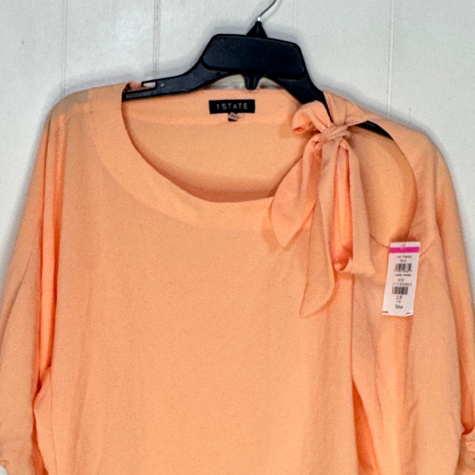 1.State Womens Blouse Size Medium Orange Semi Sheer Cut Out Tie Neckline New