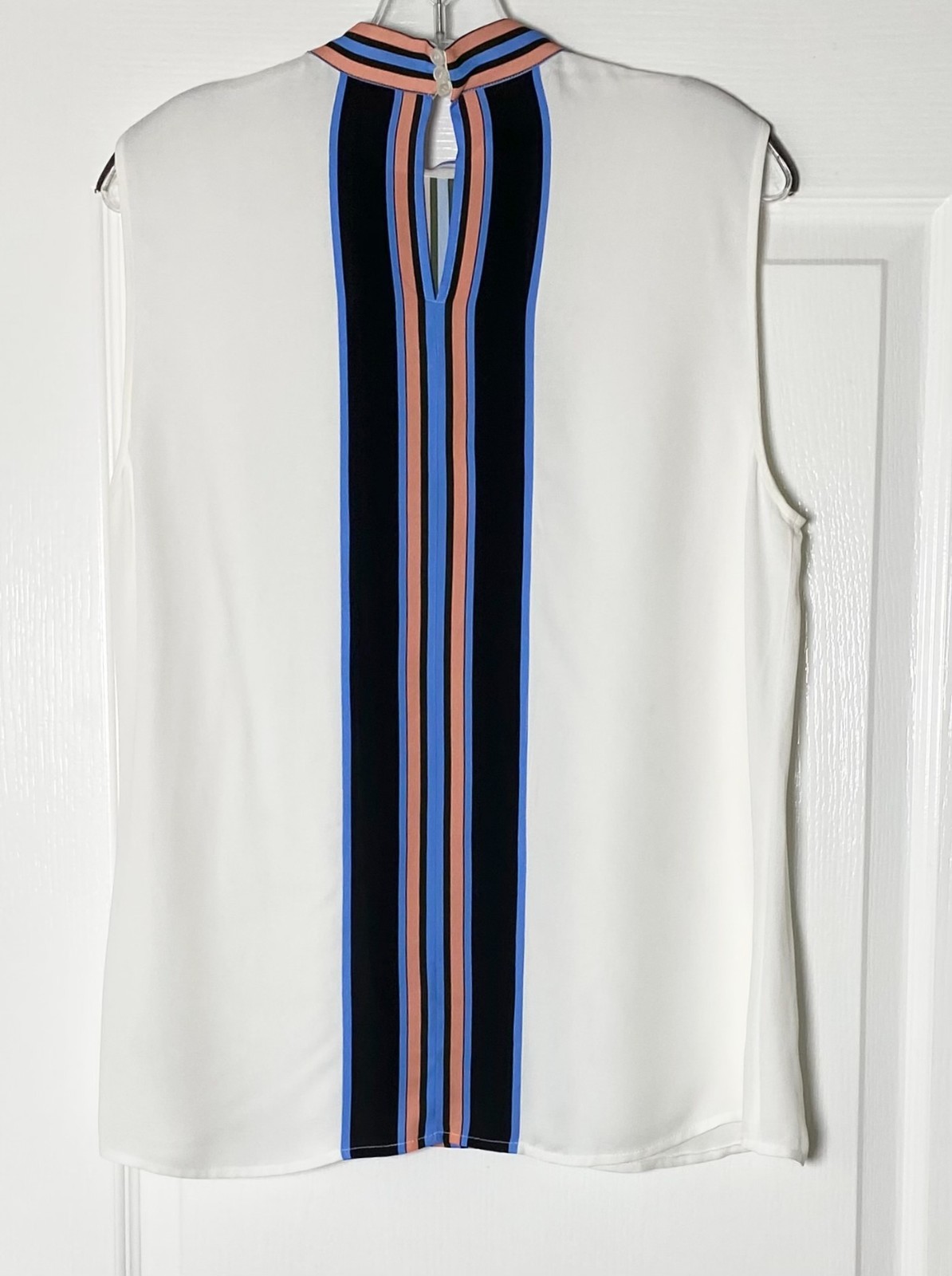 REISS White Blue Black Coral Stripe Pleated High-Neck Sleeveless Tank Top 8 US M