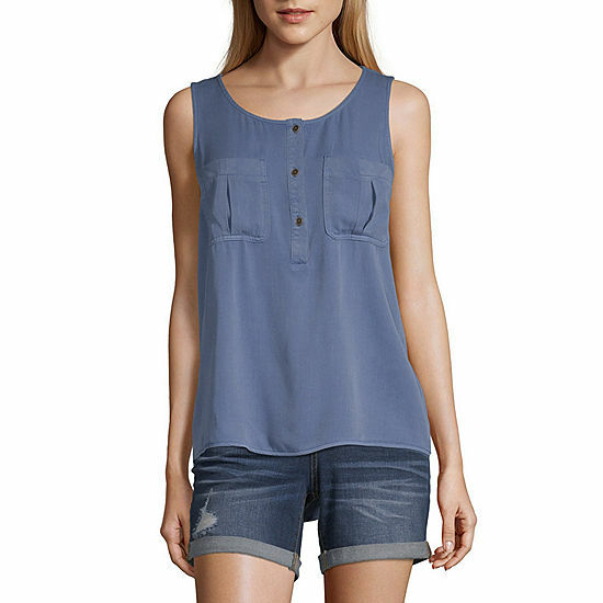 a.n.a. Women’s Sleeveless Blouse Shirt MEDIUM Bijou Blue Chest Pockets New