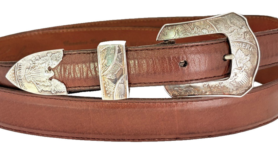 Sterling Silver .925 Silver Dollar Coin Ranger Belt Buckle Set 42 Lucchese Belt