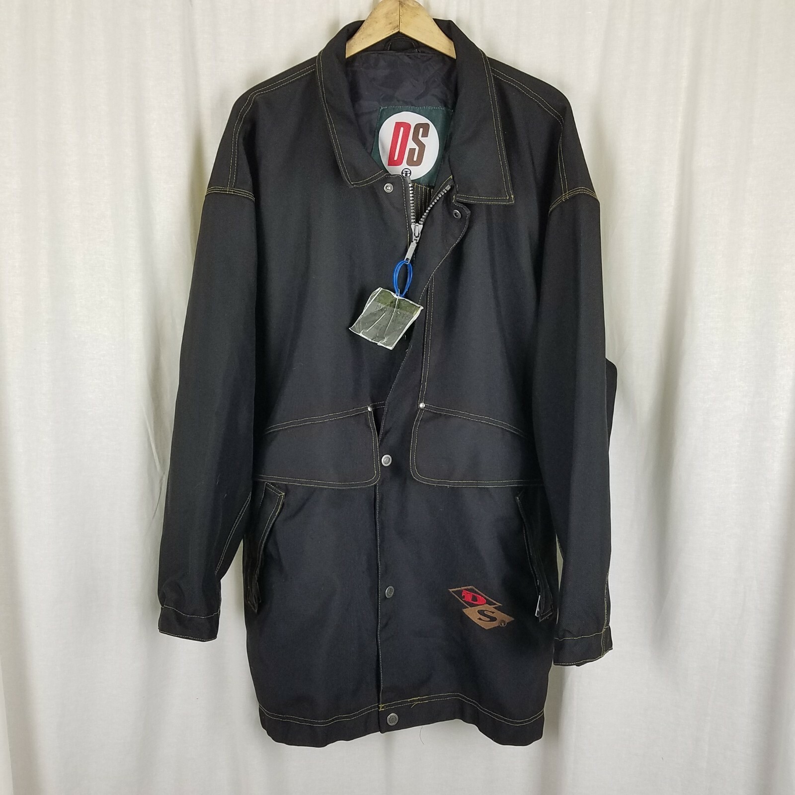 Vintage DS Denim Canvas Twill Parka Coat Jacket Mens L Black Hong Kong Hip Hop