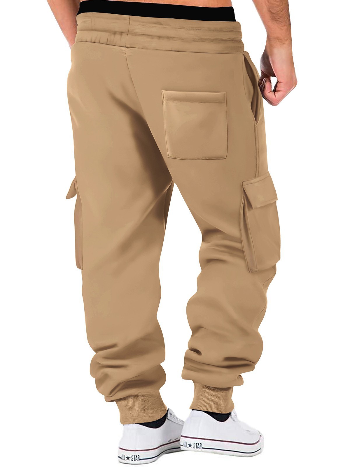 Spring Fall Men’s Cargo Joggers Soft Fleece Sweatpants Multi-Pockets Drawstring