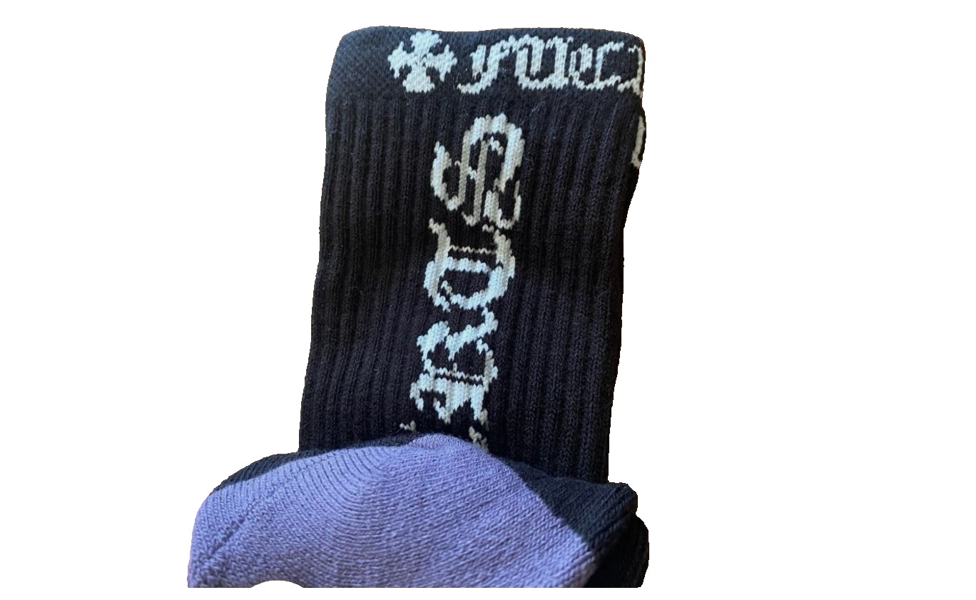 Chrome Hearts Dagger Socks | Cross Logo CH Large 9-13 Black Blue | New AUTHENTIC