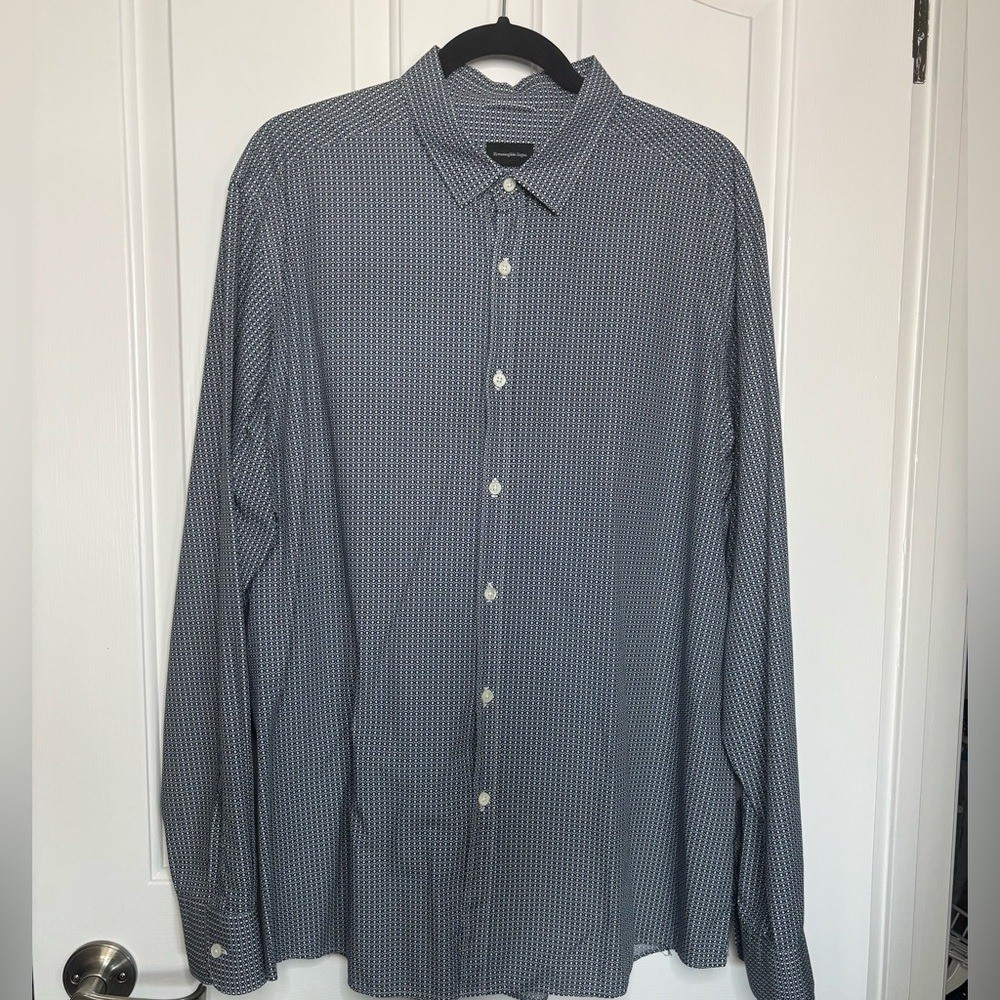 EUC Ermenegildo Zegna Navy Geometric Button Down Cotton Shirt size XXL