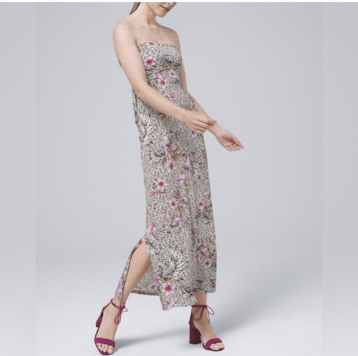 White House Black Market Floral Strapless Maxi Dress Size M