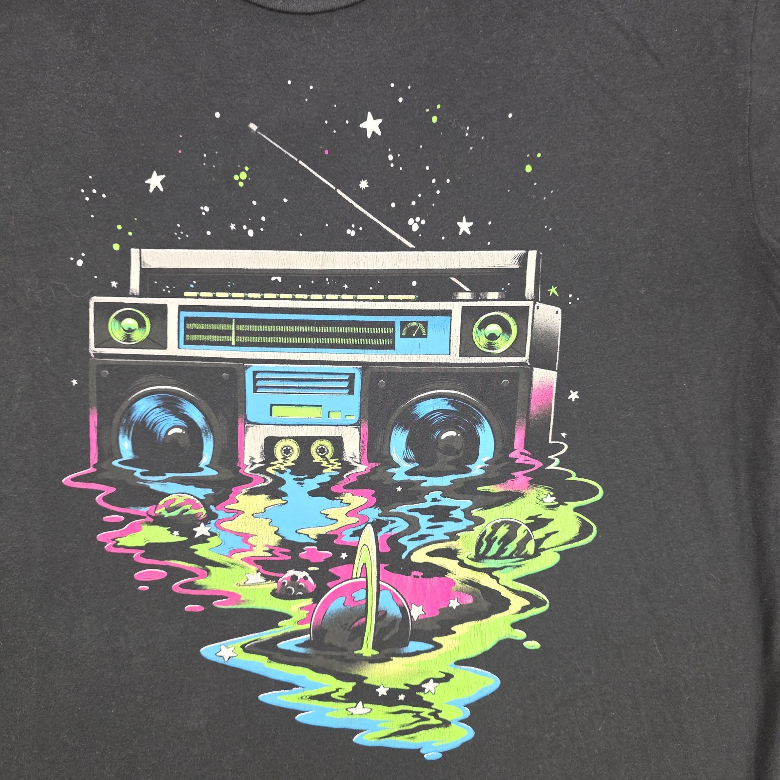Into The Am Shirt Adult XL Black Graphic Space Boombox Music Stars Planets