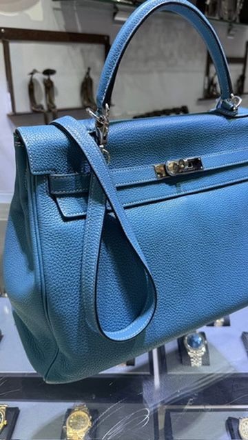 BLUE HERMÈS KELLY 32 SILVER HARDWARE