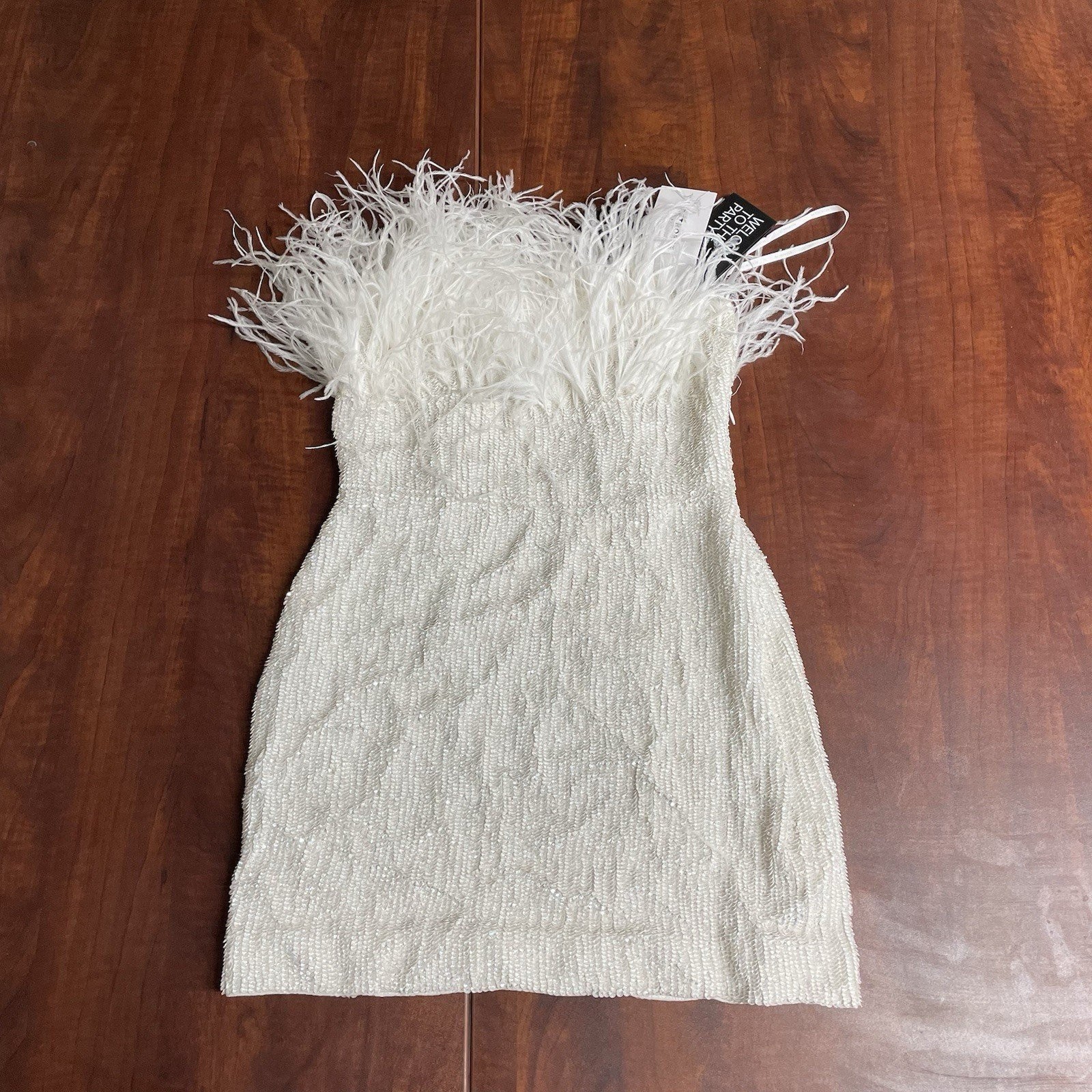 Retrofete Torin Sequin Feather Off Shoulder Mini Dress Little White S Small
