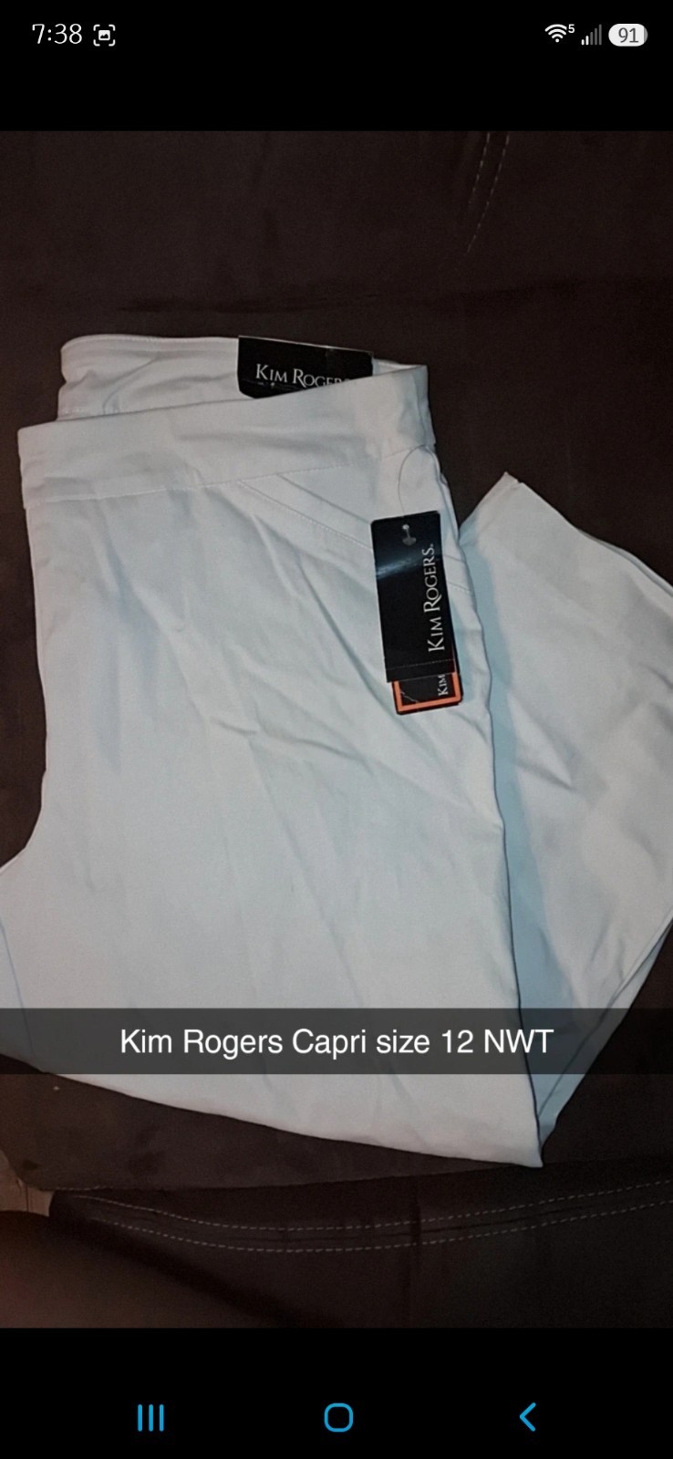Kim Rogers Women’s White Capri Pants, Regular Size 12