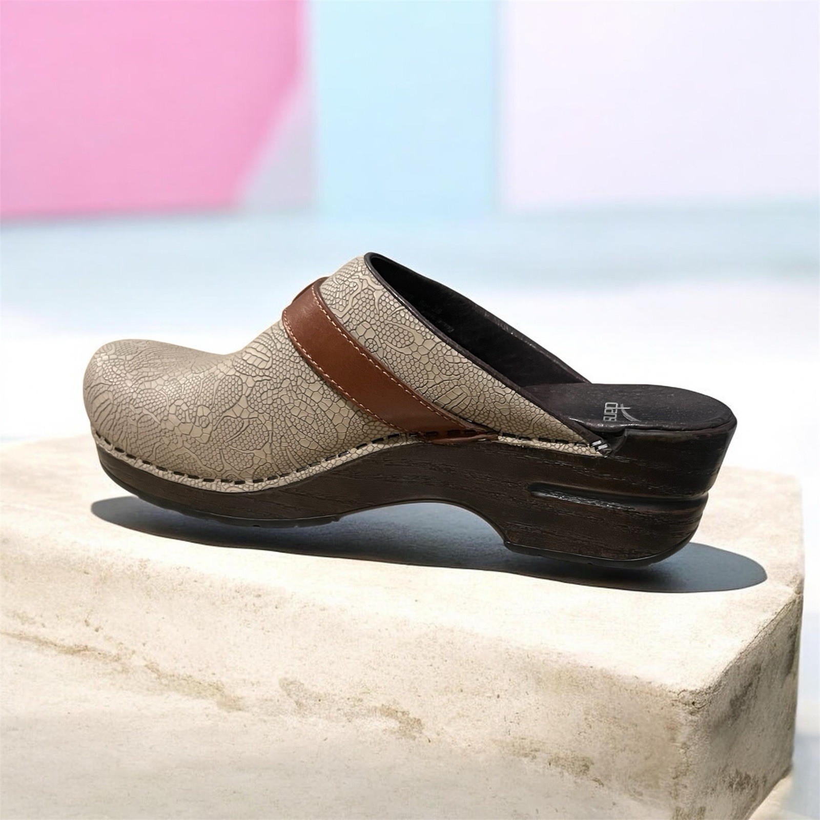DANSKO Tamara Womens Leather Clog Mule Tassel Strap Beige/Brown EU 38 US 7.5