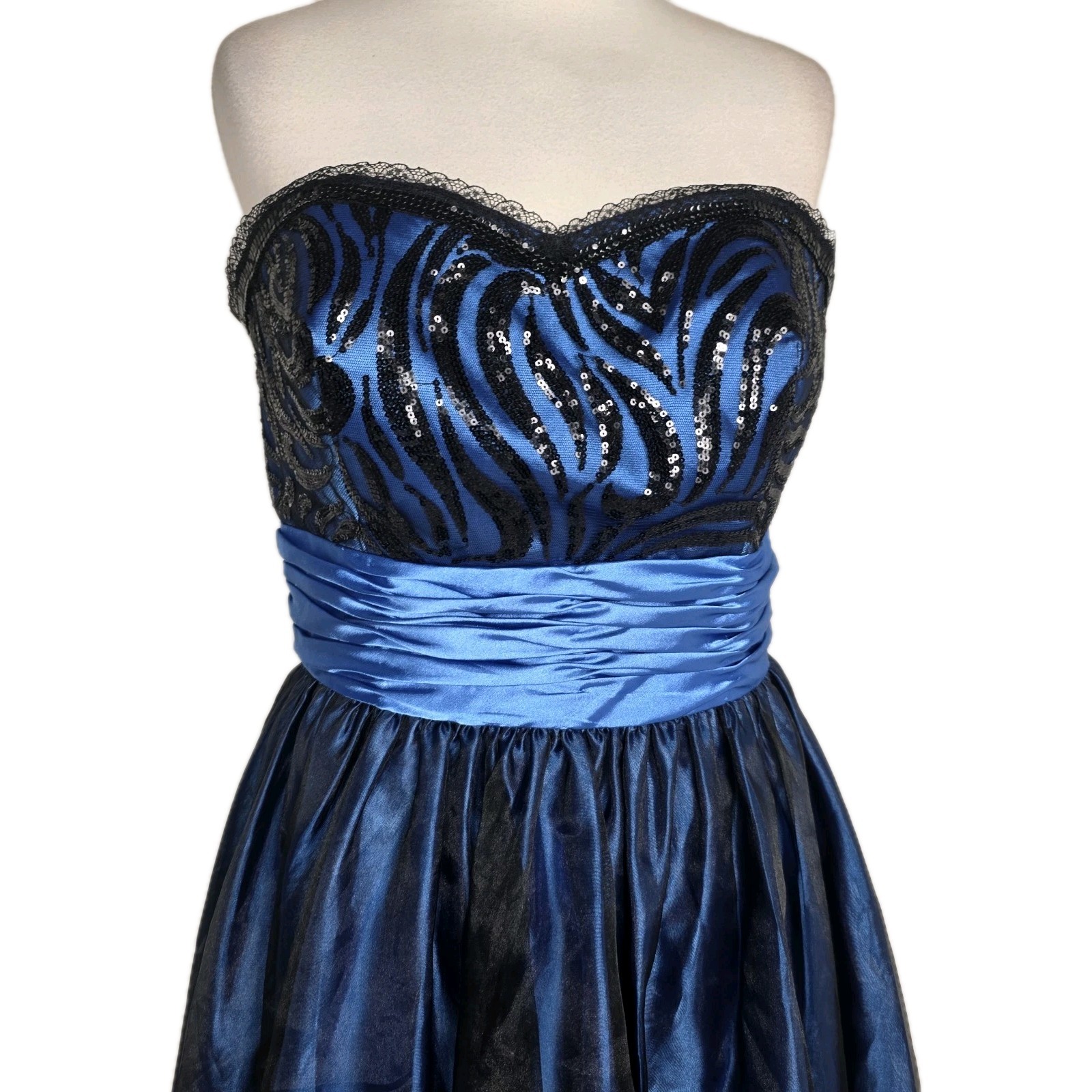 Ruby Prom Strapless Blue Black Sequin Party Dress UK 12 14 Prom Cocktail