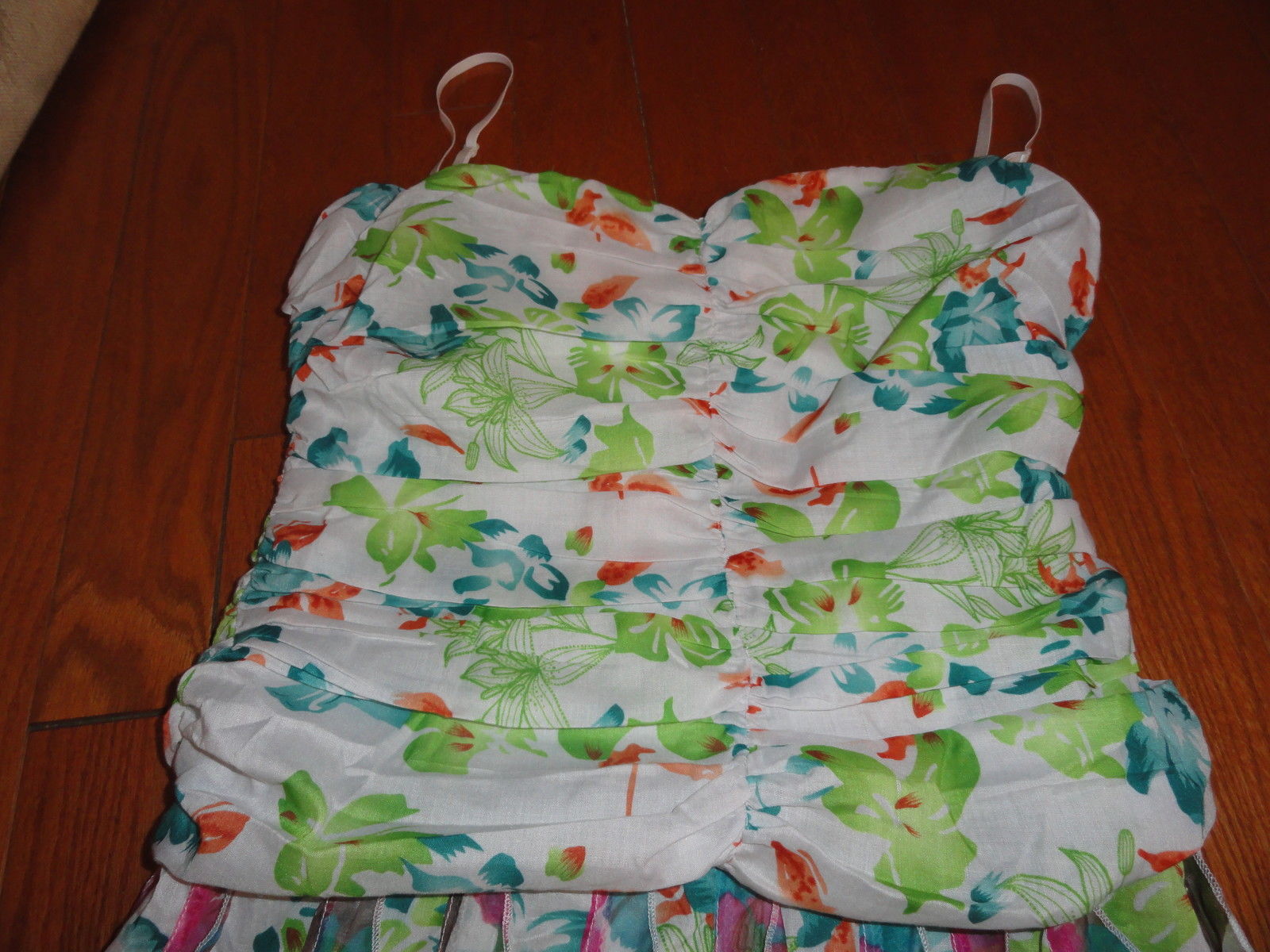 Pink Blue White Spaghetti Floral Dress. Junior Size Medium Large & XLarge