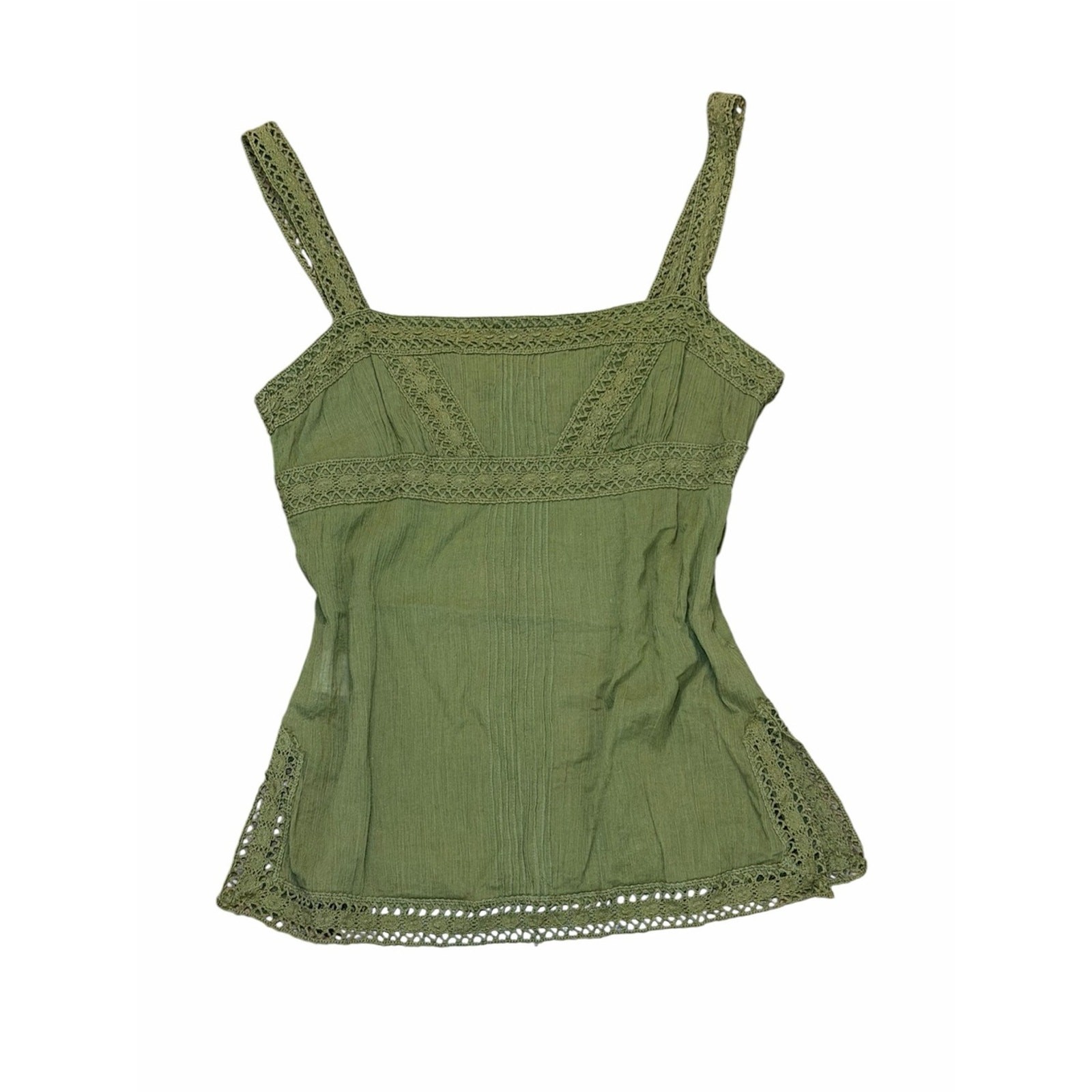 Vintage bebe Crochet Trim Babydoll Cami Top Green Size S