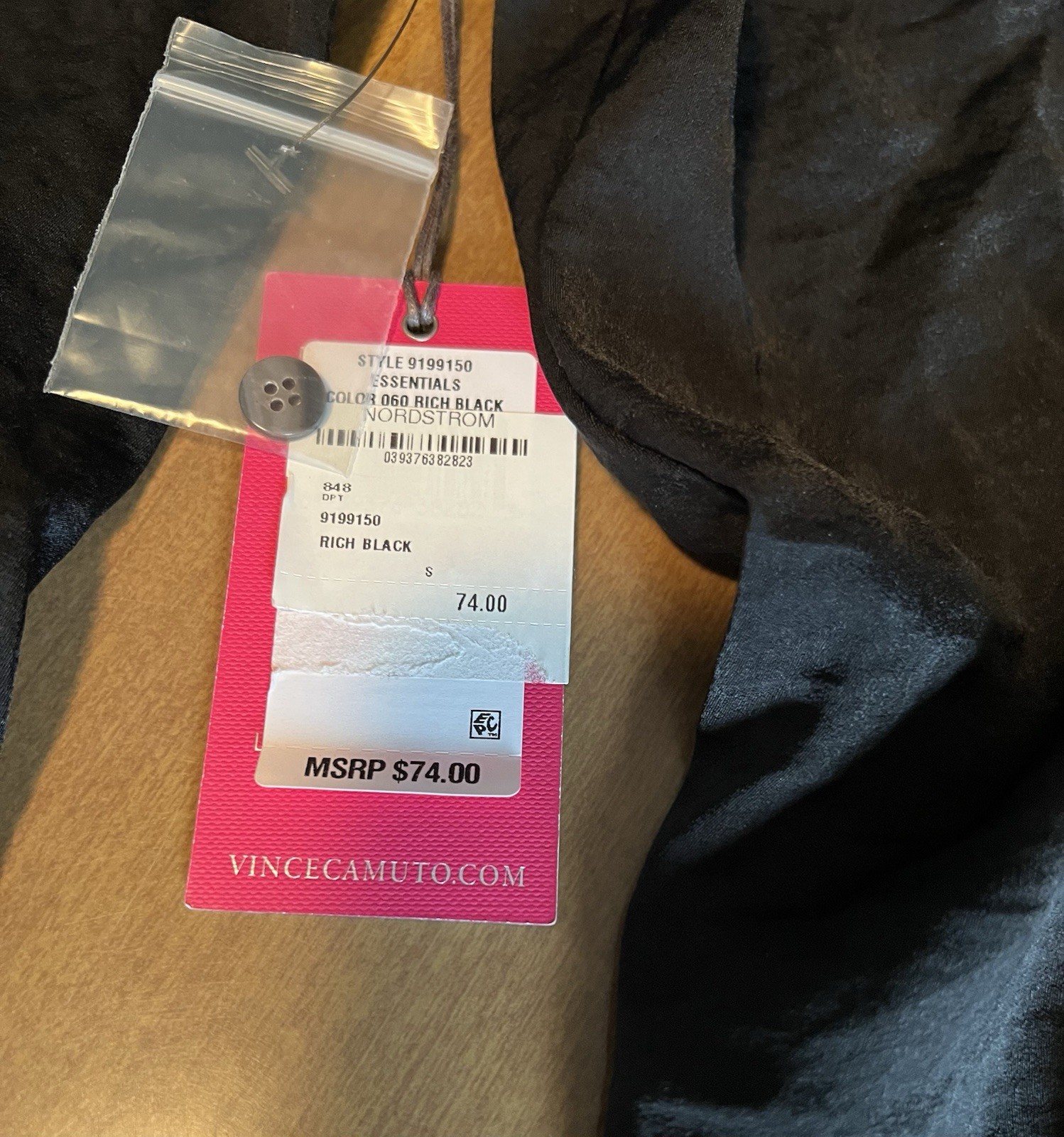 Women’s Vince Camuto Black Silky/ Jersey Long Sleeve Popover Blouse Top Size S