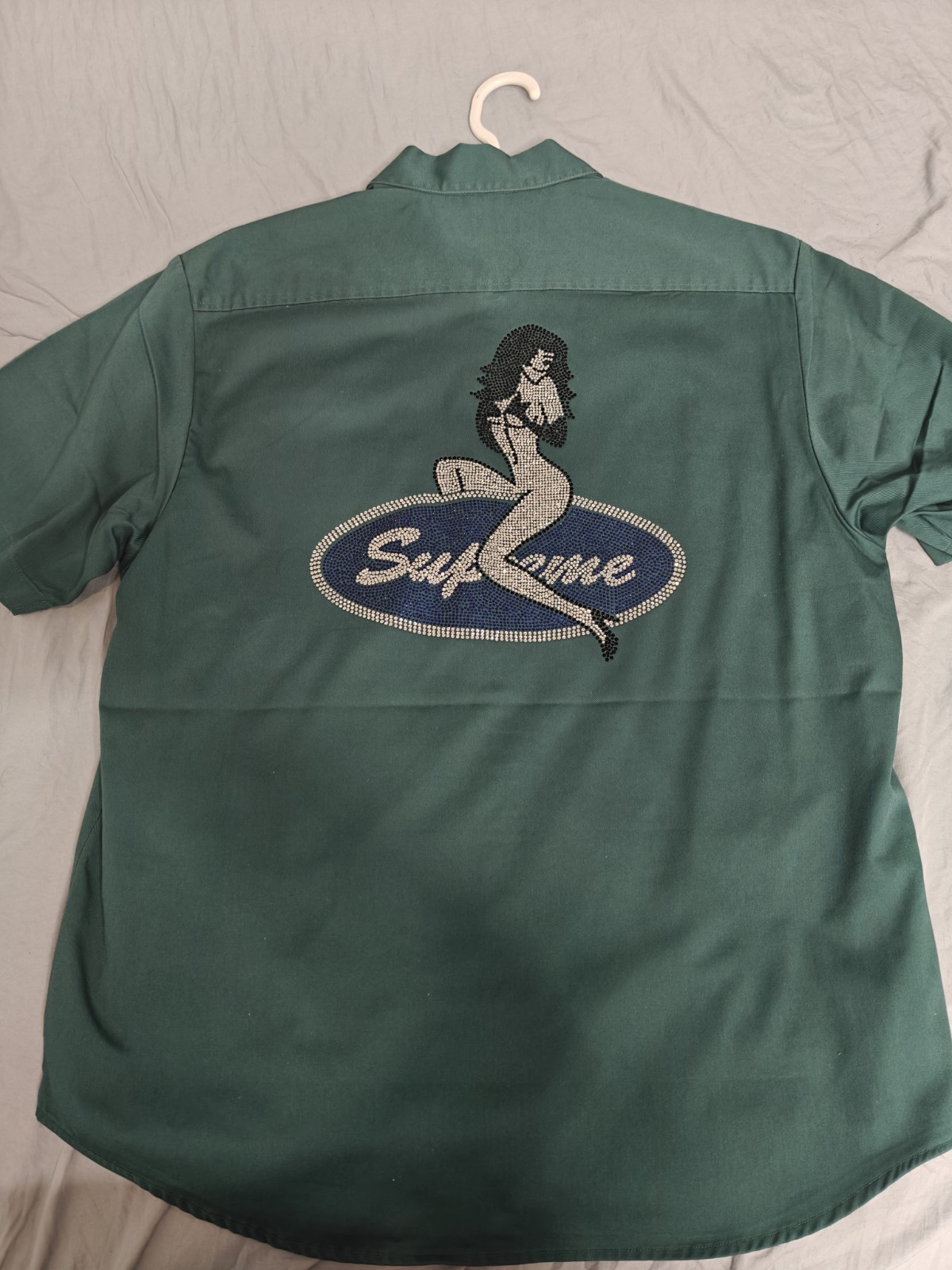 Supreme Green Rhinestone Pin-Up Work Shirt S/S Men’s Large Brand New SS25.