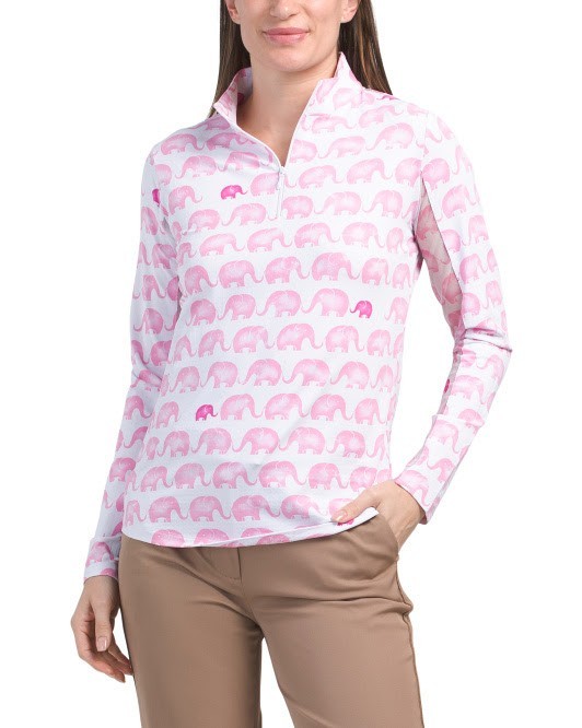 IBKUL Velma Pink Elephant Mock Neck Top Size M L Xl Long Sleeve Womens Golf
