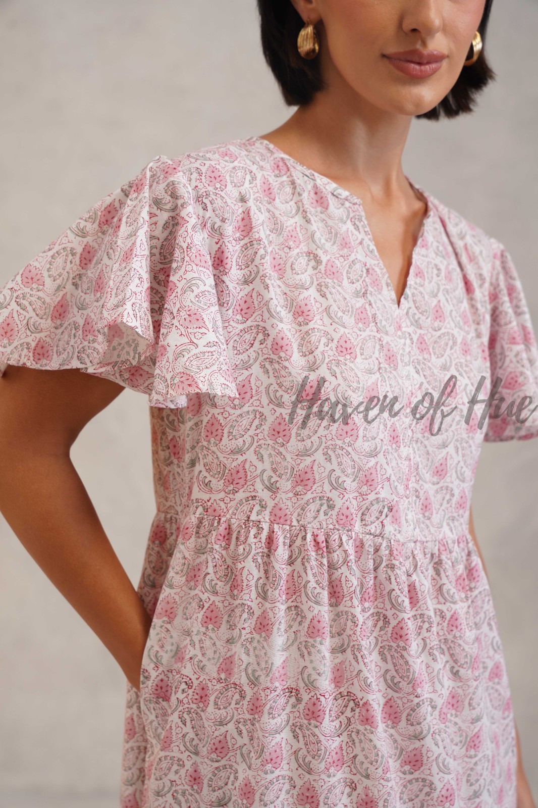 Designer Cotton Hand Block Print Midi Dress, Summer Dress, Hand Block Dress