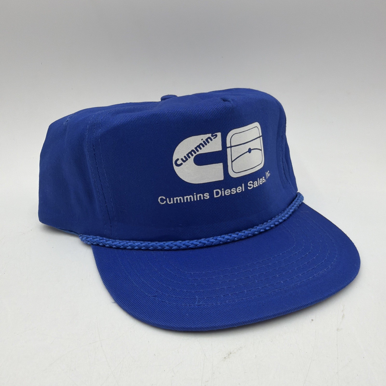 VTG Cummins Trucker Rope Blue Hat Cap Leather Strap USA Advertising Strapback