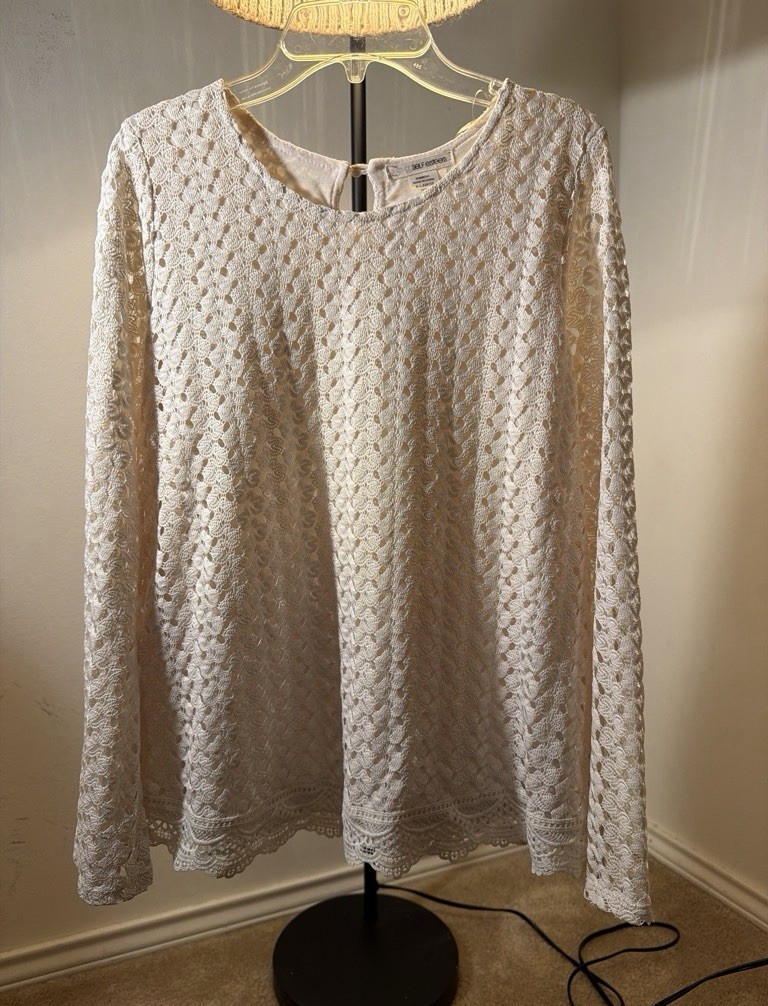 Self Esteem Maternity M White Cotton Crochet Knit Long Sleeve Round Neck Top
