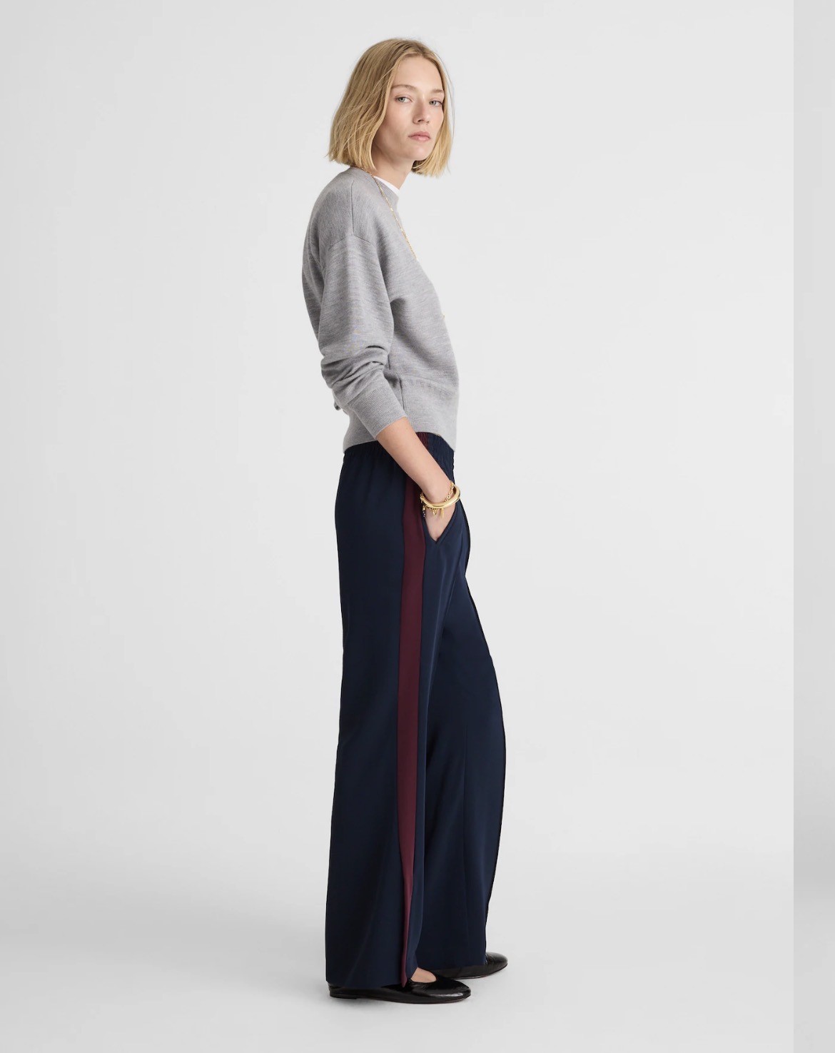 Madewell Pull On Bootcut Track Pants Womens XS Navy Side Stripe Zip Hem FLAW NEW