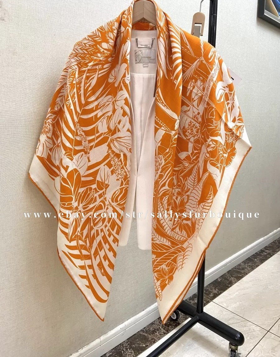 Sallys 70% Cashmere & 30% Silk Wrap Scarf Flamingo Print Double Face Shawl 53″
