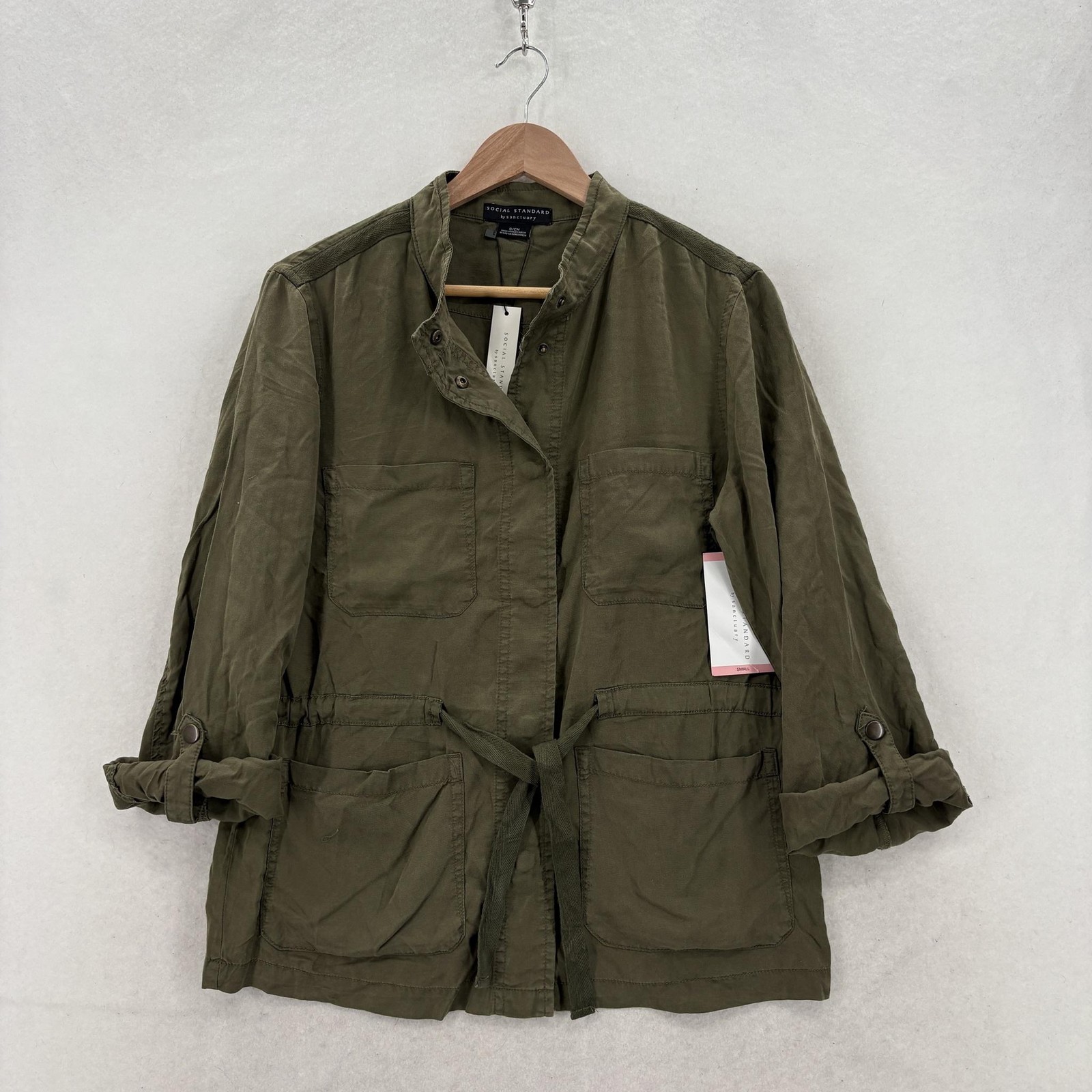 Social Standard Sanctuary Safari Tencel Jacket Womens Small Green Utility Travel