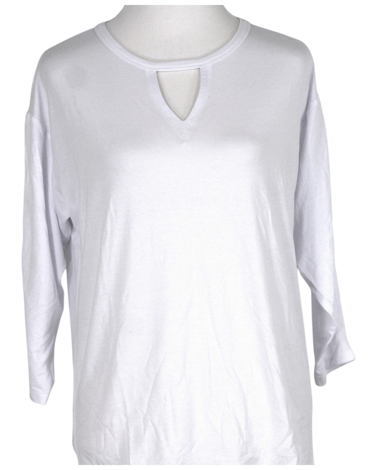 RBX Women’s Top Boat Neck w/Front V Cutout & CB inverted Pleat 3/4 Sleeve