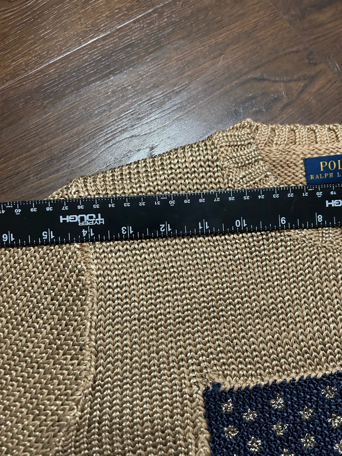 Size L. Polo Ralph Lauren Gold Knit Sweater American Flag Embroidery