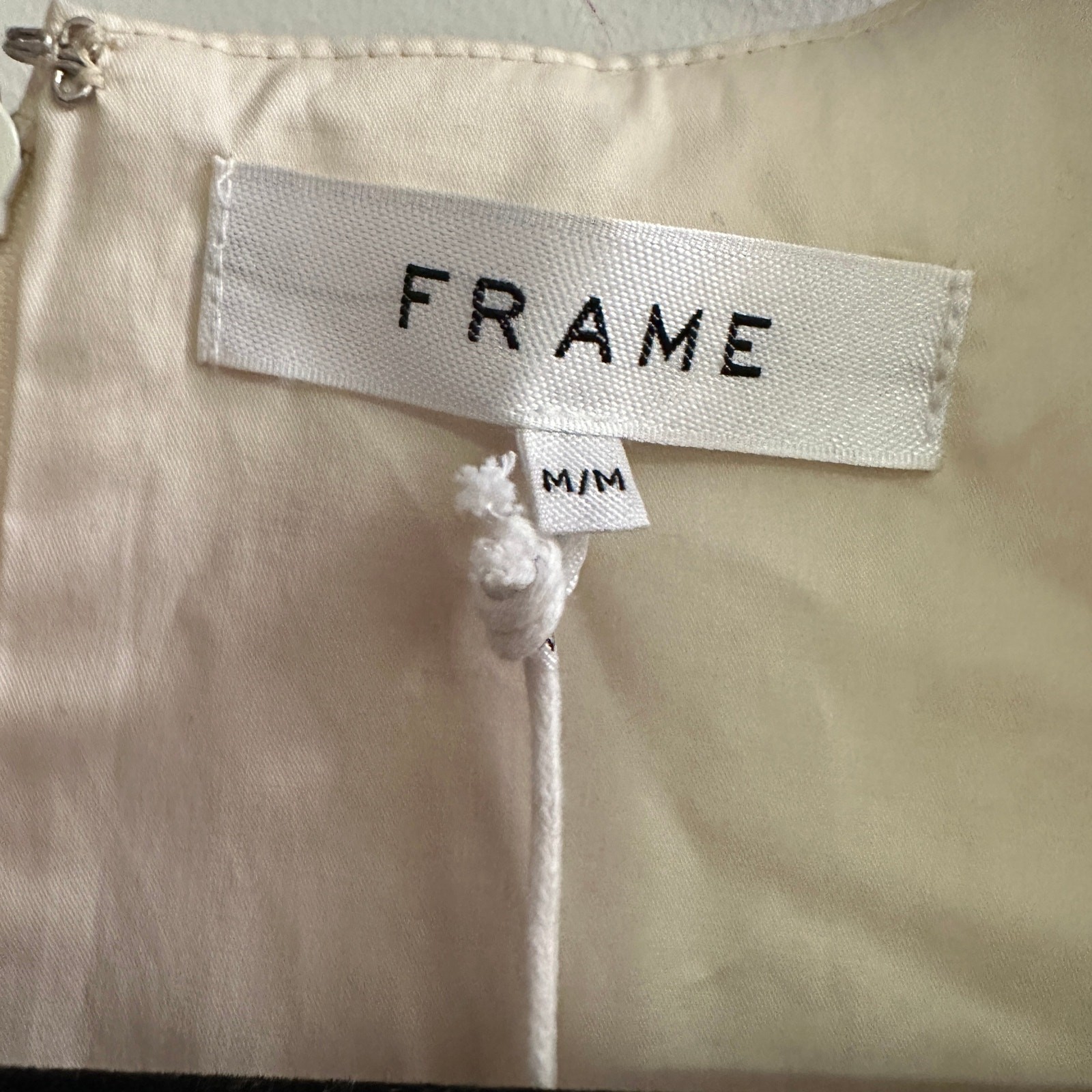NEW Frame Tie Neck Puff Sleeve Stretch Poplin Minidress Flax Beige Cotton Medium