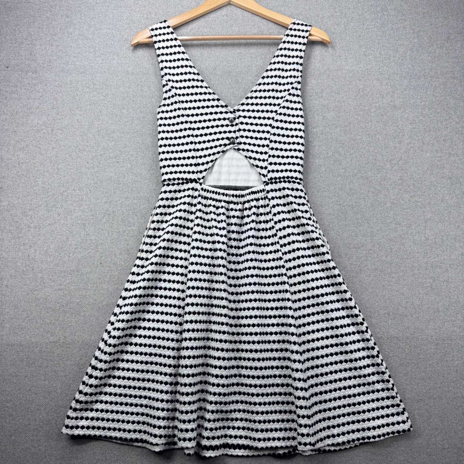 Maeve Anthropologie Fit and Flare Dress Womens 2 Black White Textured Cutout