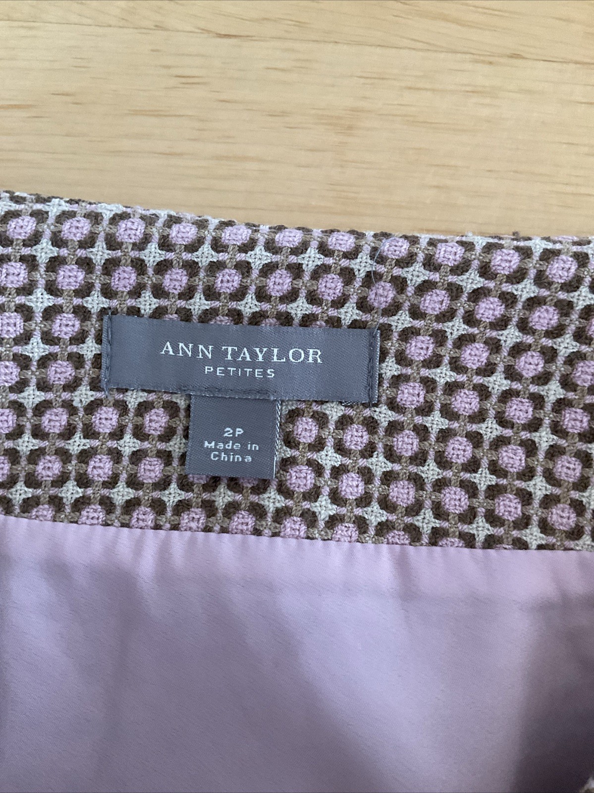 ANN TAYLOR Women’s Skirt Petite 2 Mini Pink Ivory Wool Blend Lined Slit