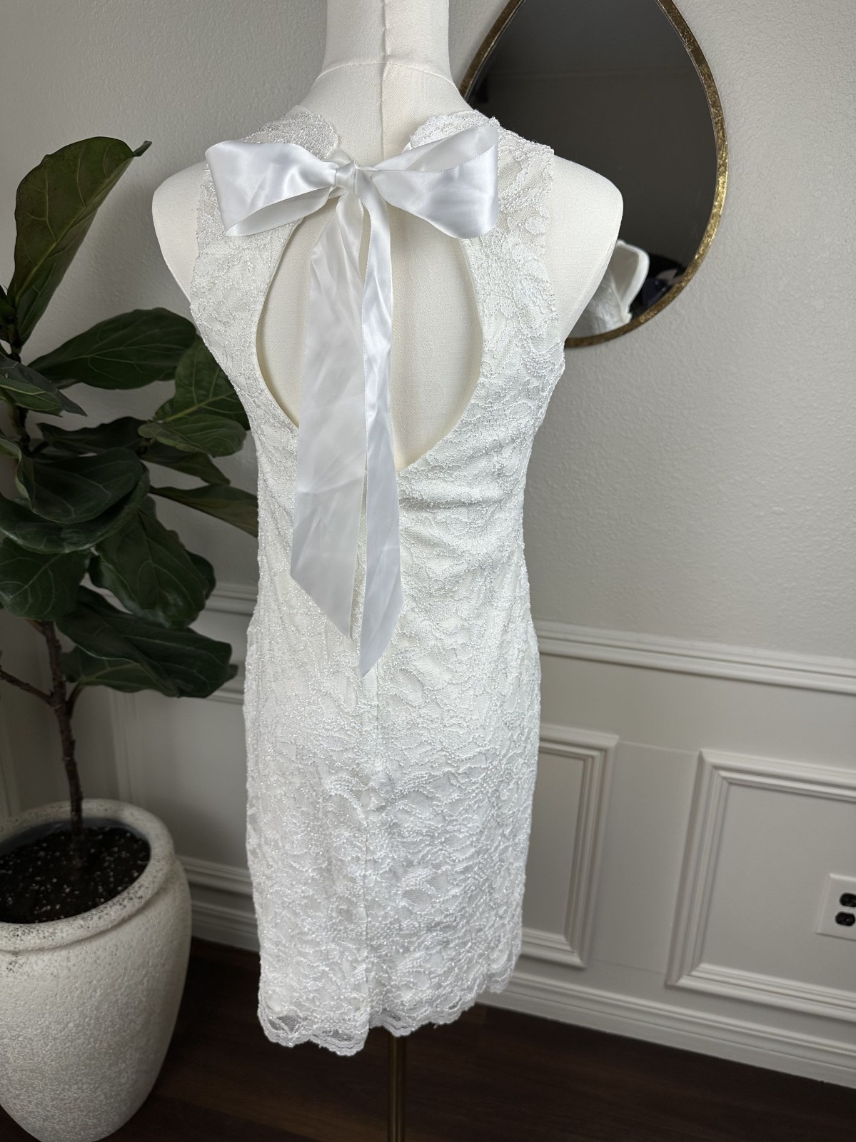 Bridalcore Romantic Lace Bodycon Mini Dress | Morgan & Co | Size 11/12