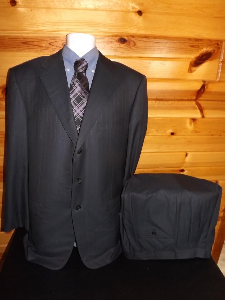 Ermenegildo Zegna 15 Milmil Switzerland 44R W36 L31 Dk Gray Pinstriped Wool Suit