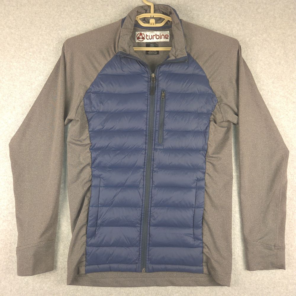 Turbine Men’s Down Quilted Hybrid Jacket Full Zip Performance Gray Blue Medium