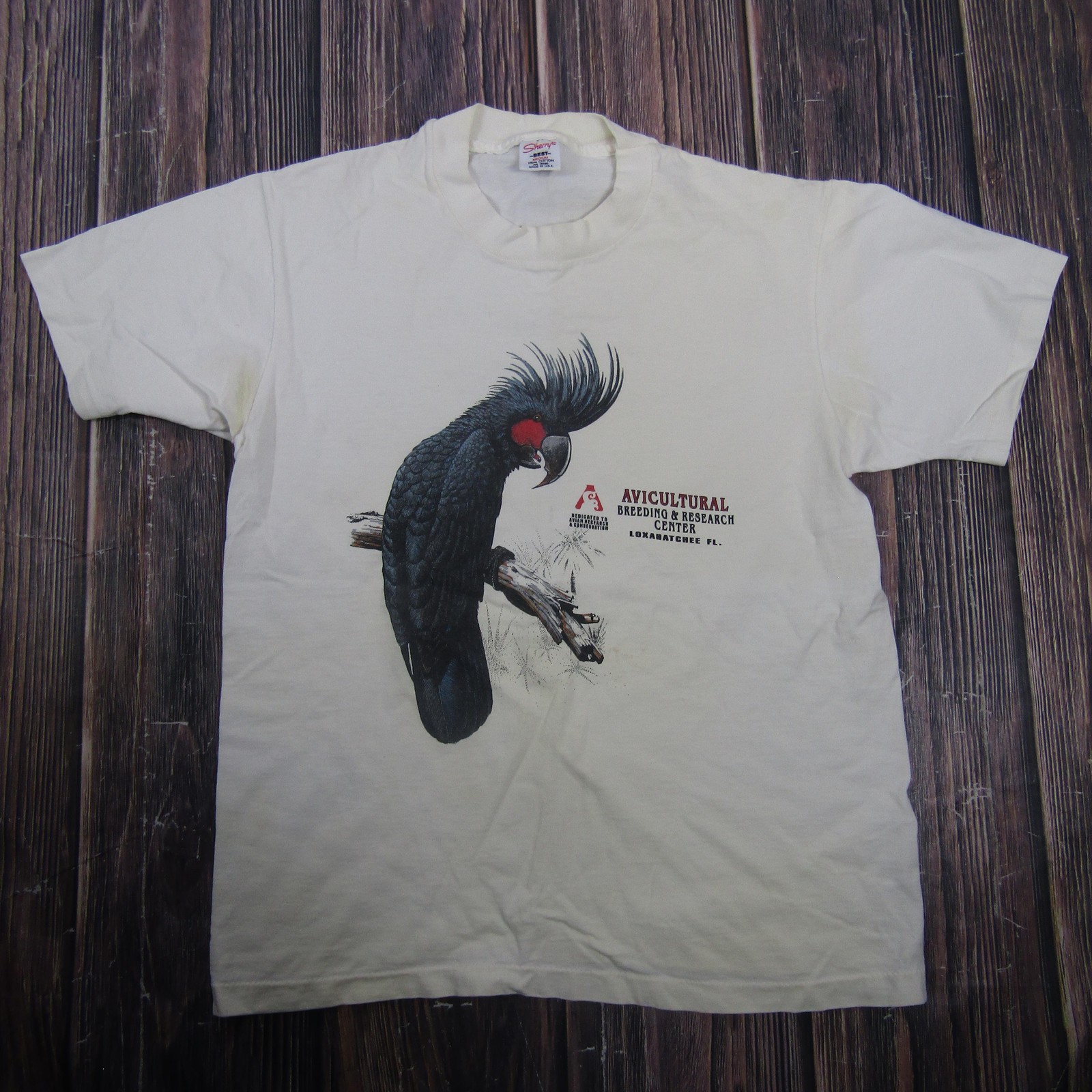 Vintage Sherry’s Best Avicultural Parrot Shirt Mens Medium White Made USA 90s