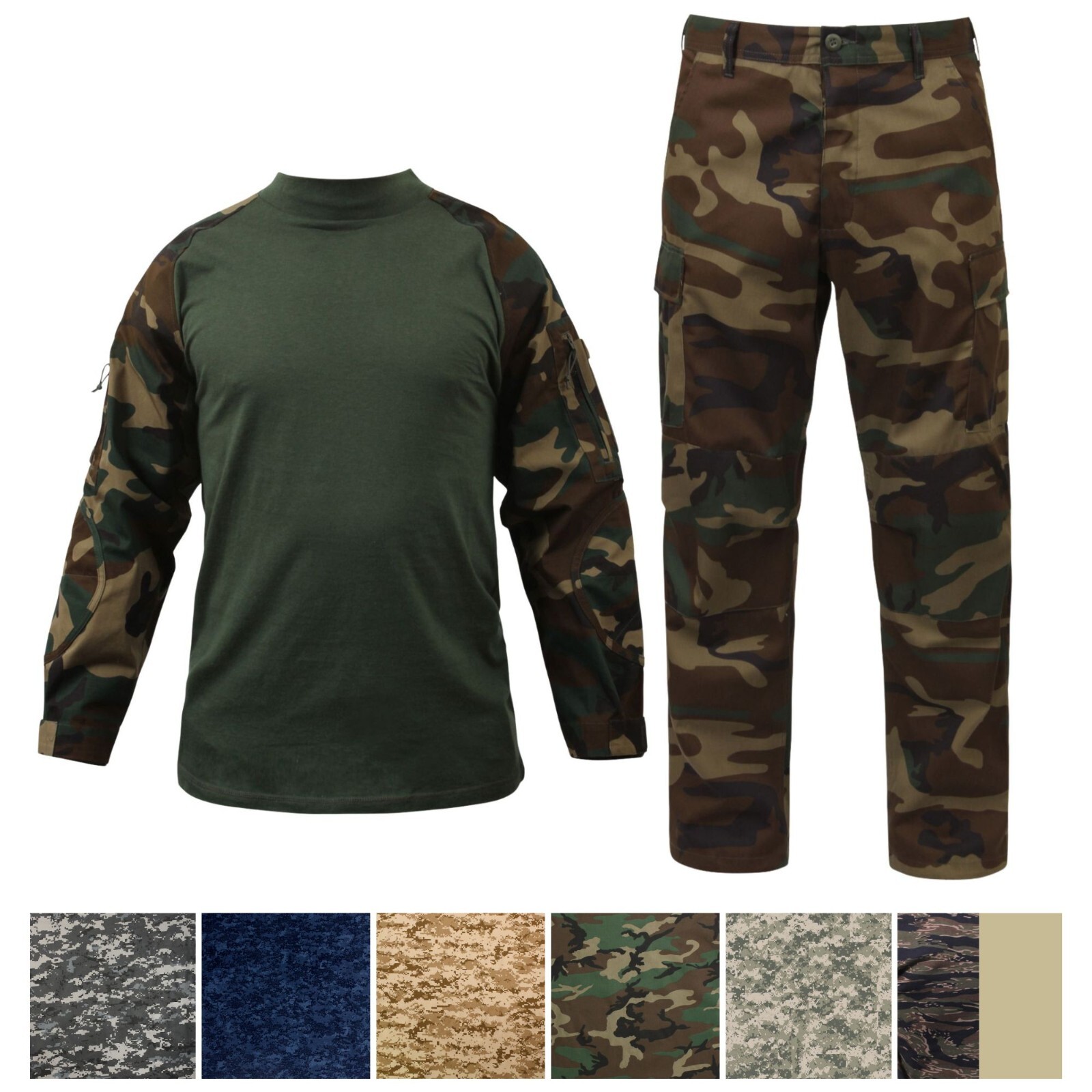 Men’s Tactical Airsoft Combat Uniform Set, Military Combat Shirt & BDU Pants