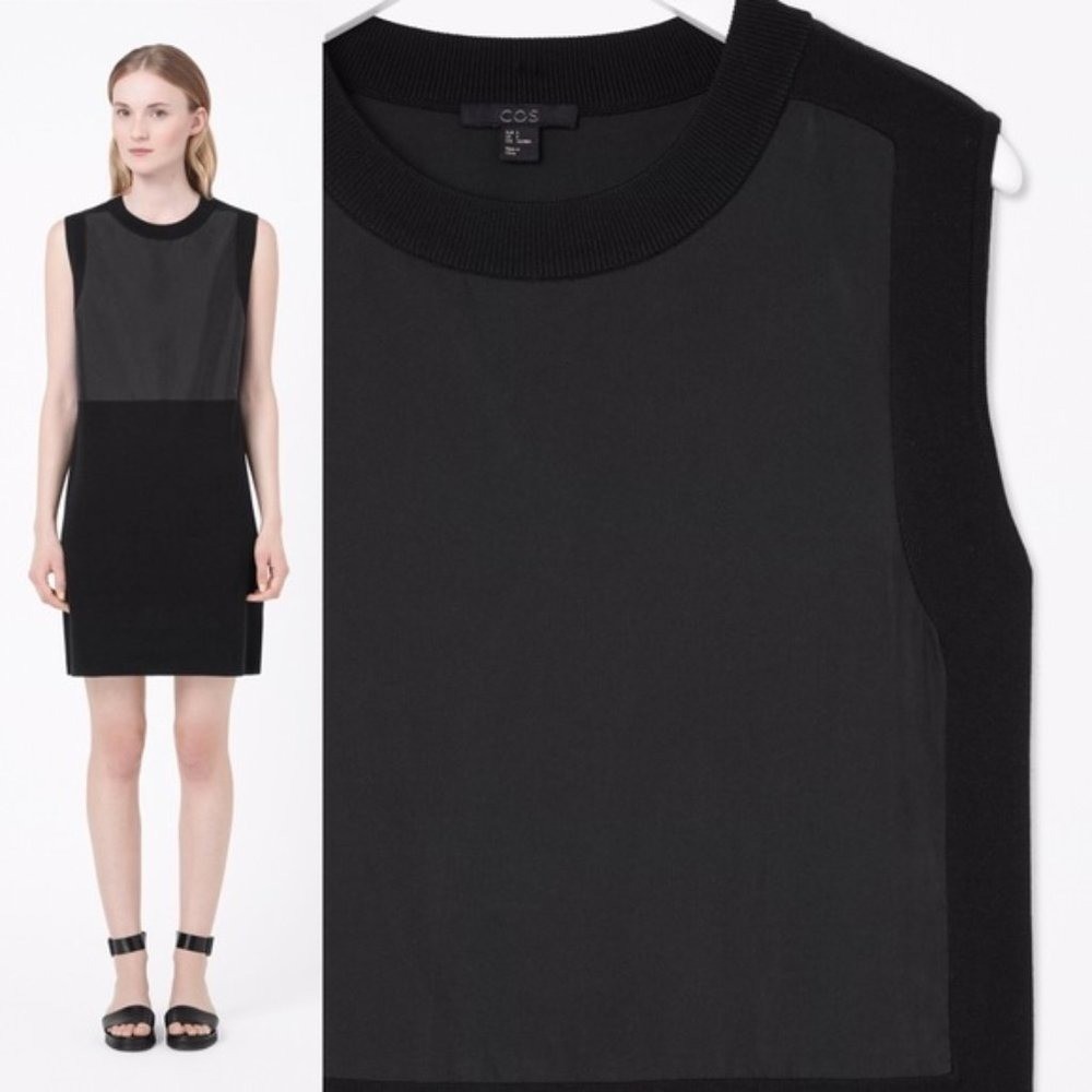 COS Black Casual Sweater Knit Cotton Contrast Panel Sheath Casual Comfort Dress