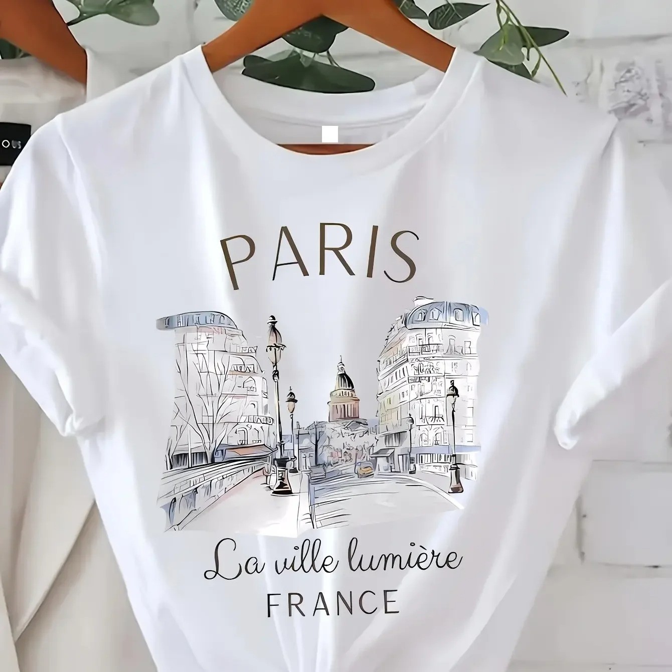 90s Paris Women T Shirt Print T-shirt Girl Short Sleeve Crew Neck Casual Top for